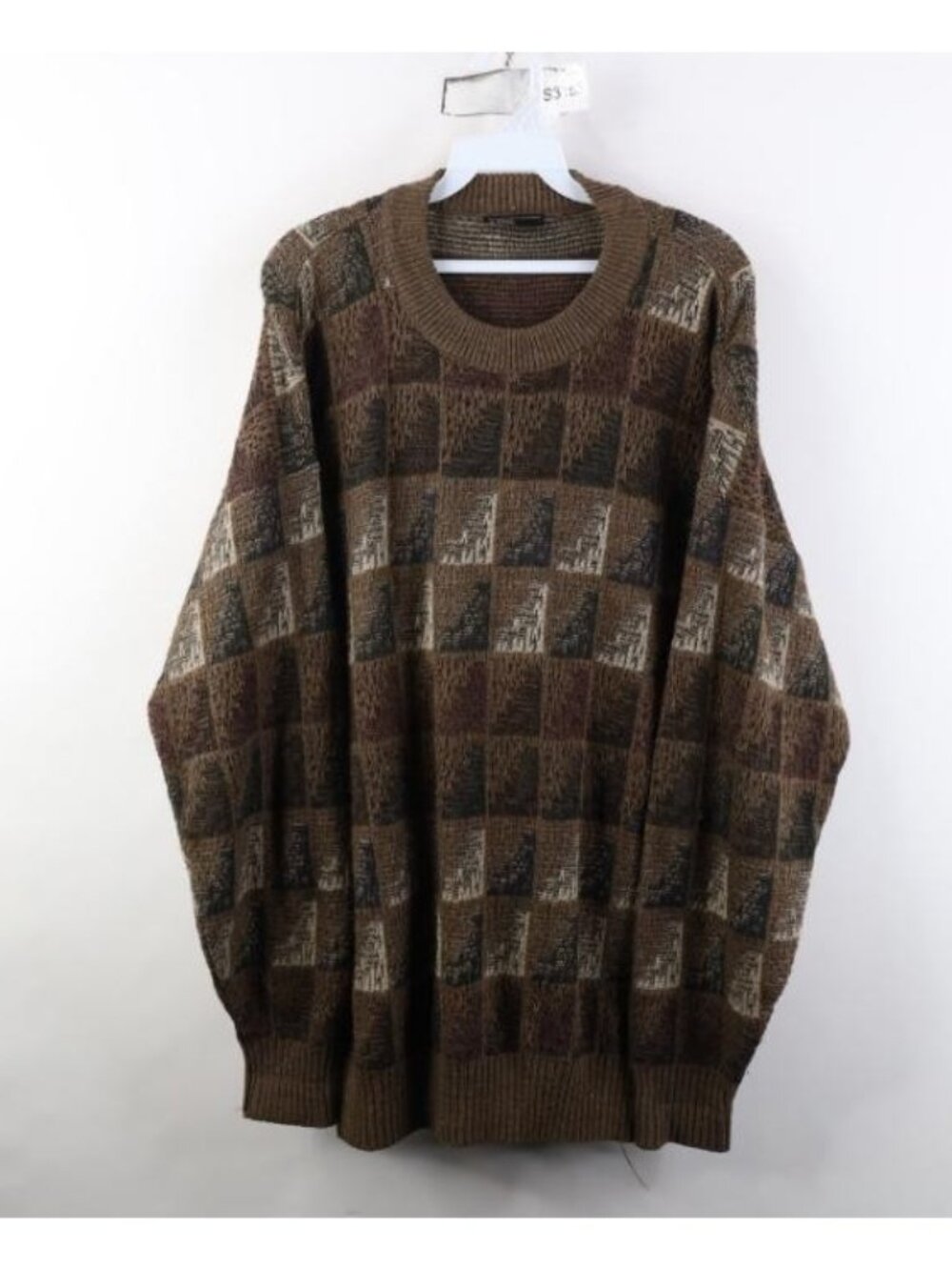 Vintage 90s Streetwear Mens Size XL Earth Tone Geometric Knit Crewneck Sweater